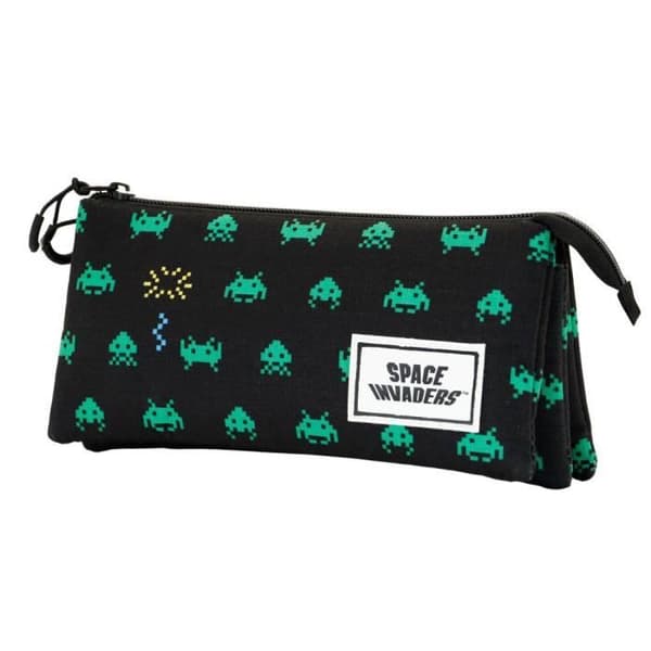 Trousse Triple ECO - KARACTERMANIA - Space Invaders Army - Svart - Återvunnet material - Dragkedja