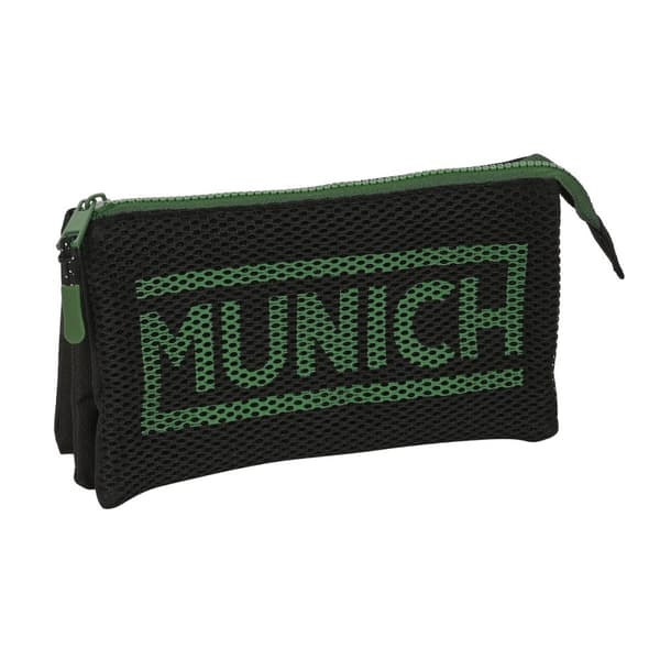 Tredobbelt bæretaske Munich Caviar Sort 22 x 12 x 3 cm