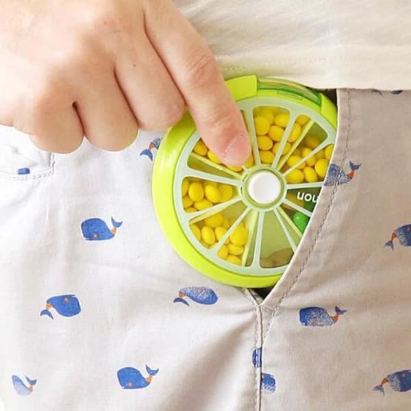 SERDA-RUN® Portable Rotation Pill Rund 7-fack Läkebox Organizer Hållare grön