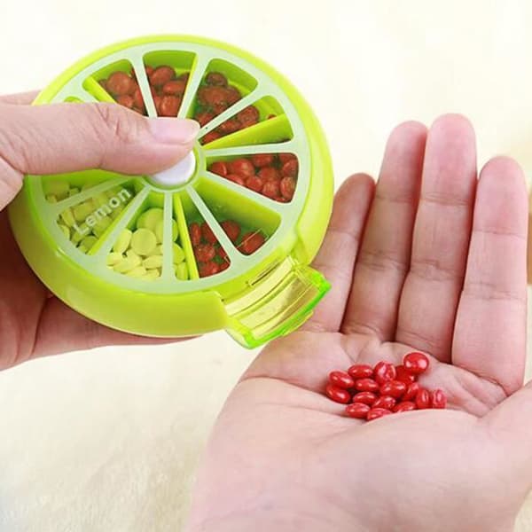 SERDA-RUN® Portable Rotation Pill Rund 7-fack Läkebox Organizer Hållare grön