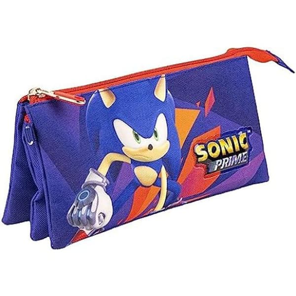 CERDÁ LIFE'S LITTLE MOMENTS Sonic Prime 3 Fack Pennfodral - Röd och Blå - 22,5x2x11,5 cm - Pennfodral i polyester -
