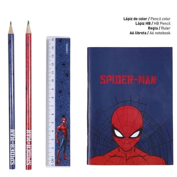 Skolmaterial - Marvel - Spiderman - Komplett set med transparent fodral - Röd - Unisex