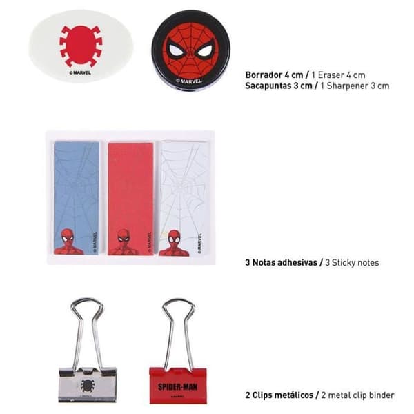 Skolmaterial - Marvel - Spiderman - Komplett set med transparent fodral - Röd - Unisex