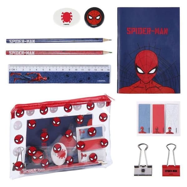 Skolmaterial - Marvel - Spiderman - Komplett set med transparent fodral - Röd - Unisex