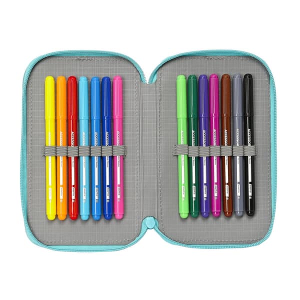 Dubbelt pennfodral The Bellies Vit Purpur Turkos 12.5 x 19.5 x 4 cm (28 Delar)