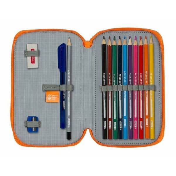 Dobbelt penalhus Valencia Basket M854 Blå Orange 12.5 x 19.5 x 4 cm (28 Dele)