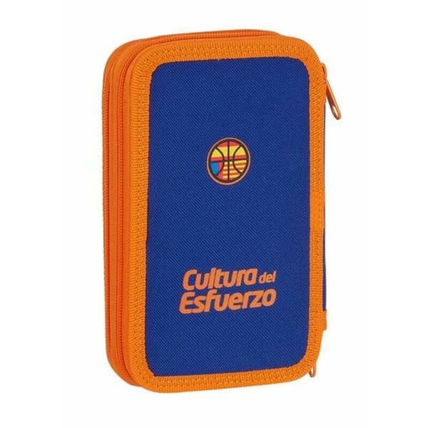 Dobbelt penalhus Valencia Basket M854 Blå Orange 12.5 x 19.5 x 4 cm (28 Dele)