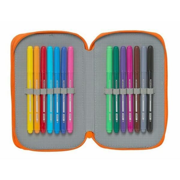 Dobbelt penalhus Valencia Basket M854 Blå Orange 12.5 x 19.5 x 4 cm (28 Dele)