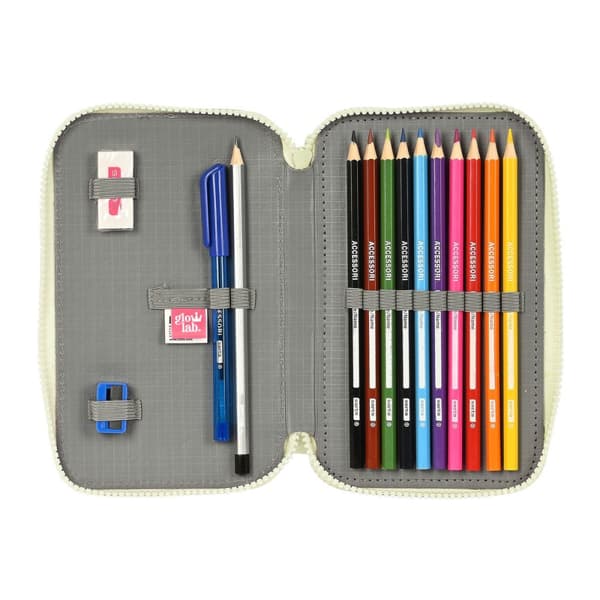 Penalhus med Tilbehør Glow Lab Magic flow Beige 12.5 x 19.5 x 4 cm (28 Dele)