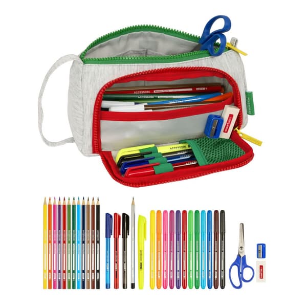 Koululaisen penaali lisätarvikkeilla Benetton Pop Harmaa 20 x 11 x 8.5 cm (32 Kappaletta)
