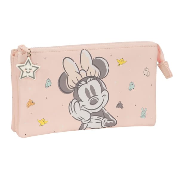 Tredobbelt bæretaske Minnie Mouse Baby Pink 22 x 12 x 3 cm