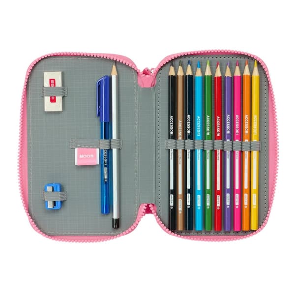 Dubbelt pennfodral Moos Flores Multicolour 12.5 x 19.5 x 4 cm 28 Delar