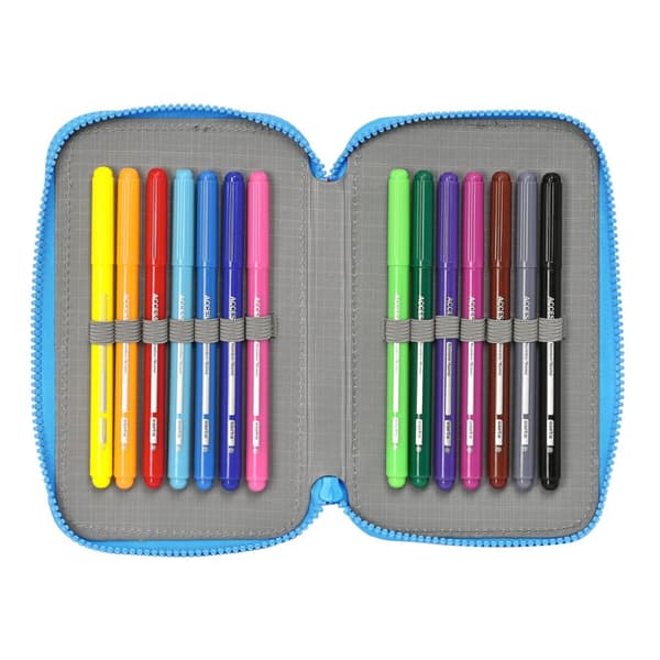Dubbelt pennfodral PJ Masks Blå 12.5 x 19.5 x 4 cm (28 Delar)