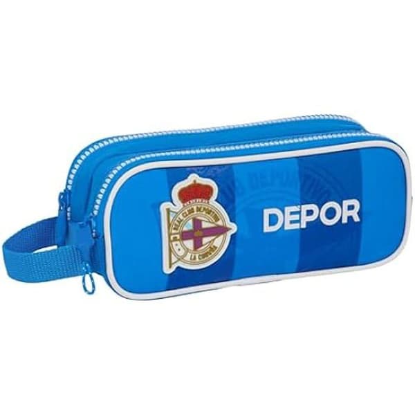 Dubbelt pennfodral - SAFTA - Real Deportivo DE LA CORUÑA - Bekvämt - Mångsidigt - 21x6x8 cm