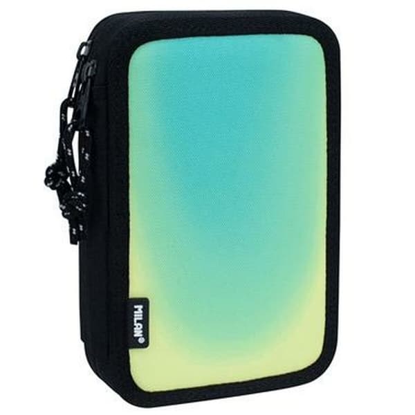 Dubbelt pennfodral Milan Sunset Svart Grön 34 Delar 19,5 x 13 x 5 cm