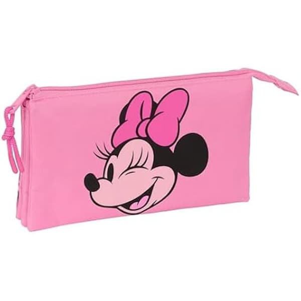Skolpennfodral - SAFTA - Minnie Mouse Loving - Trippel dragkedja - Slitstark polyester - Ultralätt
