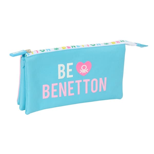 Tredobbelt bæretaske Benetton Unique Pink Turkisblå 22 x 12 x 3 cm