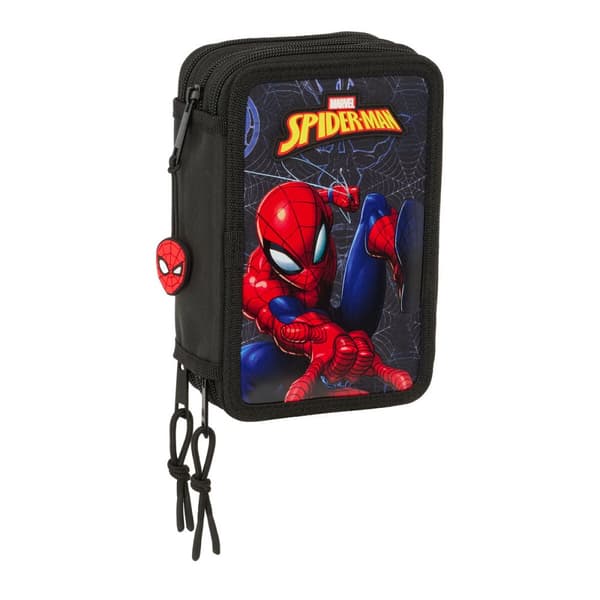 Koululaisen penaali lisätarvikkeilla Spider-Man Attack Musta 12,5 x 19,5 x 5,5 cm 37 Kappaletta