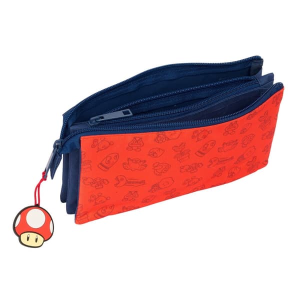 Tredubbel Carry-all Super Mario Trick Röd Mörkblå 22 x 12 x 3 cm