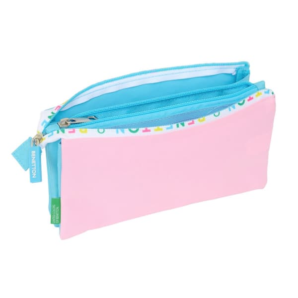 Tredobbelt bæretaske Benetton Unique Pink Turkisblå 22 x 12 x 3 cm