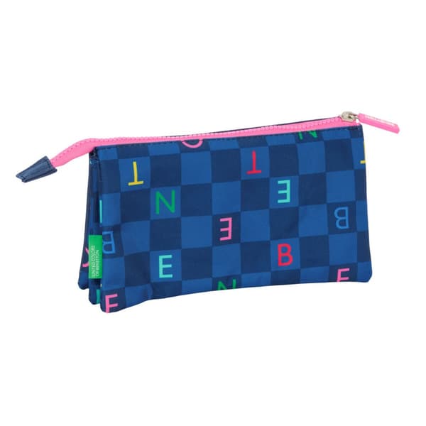 Tredobbelt bæretaske Benetton Damero Marineblå 22 x 12 x 3 cm