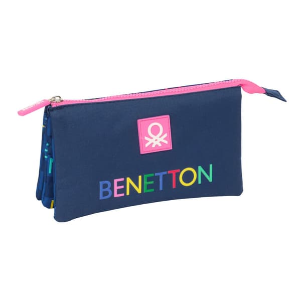 Tredobbelt bæretaske Benetton Damero Marineblå 22 x 12 x 3 cm