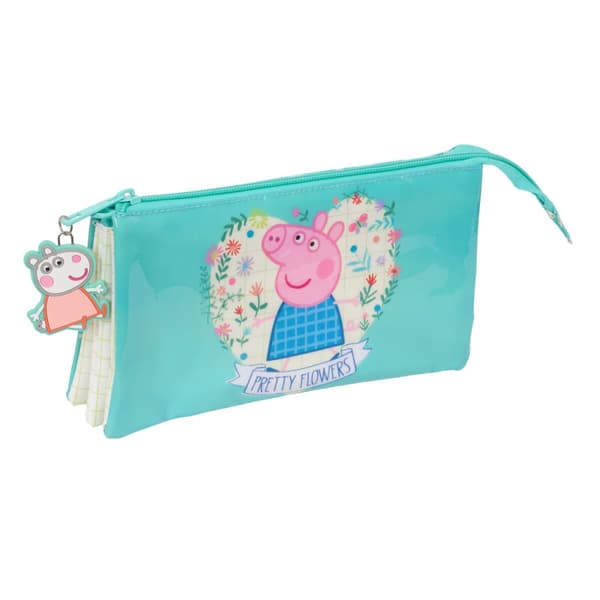 Tredobbelt bæretaske Peppa Pig Pretty flowers Gul Mint 22 x 12 x 3 cm