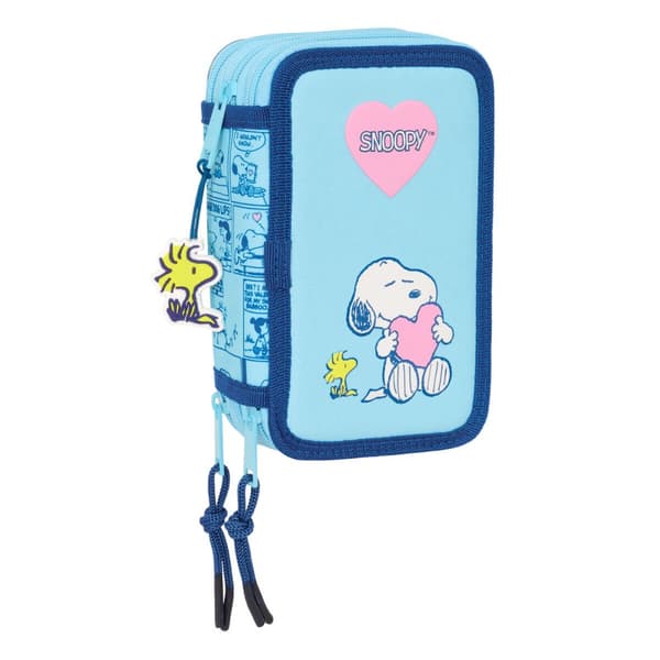Penalhus med Tilbehør Snoopy Love Blå 12,5 x 19,5 x 5,5 cm 37 Dele