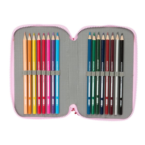 Tredobbelt Penalhus Minnie Mouse Naive Pink 12,5 x 19,5 x 5,5 cm 37 Dele