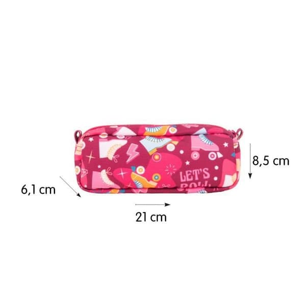 Rektangulärt pennfodral med 2 dragkedjor specialserie Roller, rosa