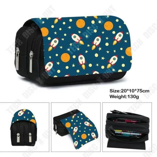 TD® Star Astronaut Polyester Flip Pen Väska Rymdskepp Stor kapacitet Dubbellagers brevpapperslåda Pennväska Kapacitet
