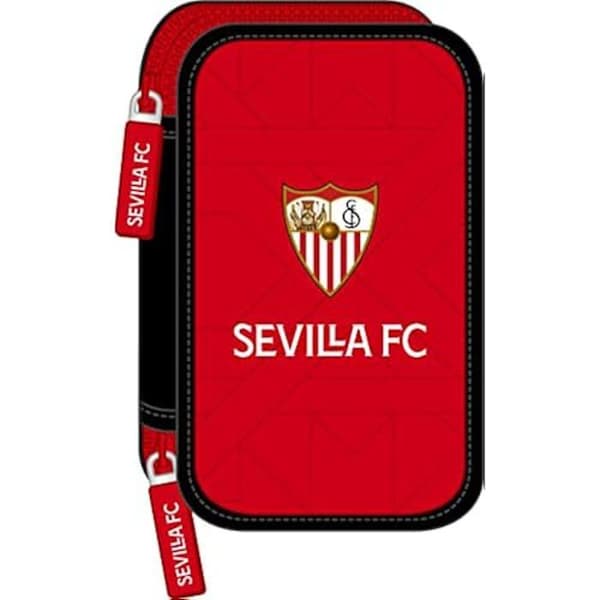 Dubbelt pennfodral - SAFTA - Sevilla Fútbol Club - Svart Röd - 12,5 x 19,5 x 4 cm - 28 stycken