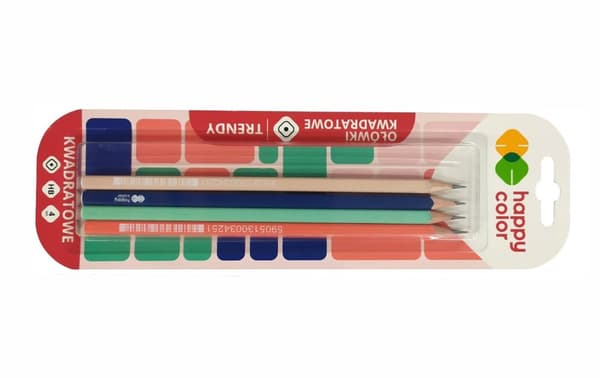 HB pennor fyrkantiga 4 st blister Happy Color Trendy