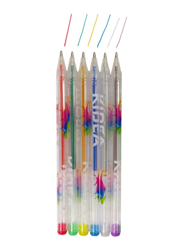Kidea 6-farve glitter gel penne