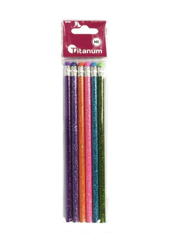 Glitterblyanter med viskelæder HB - 6 stk. Titanum