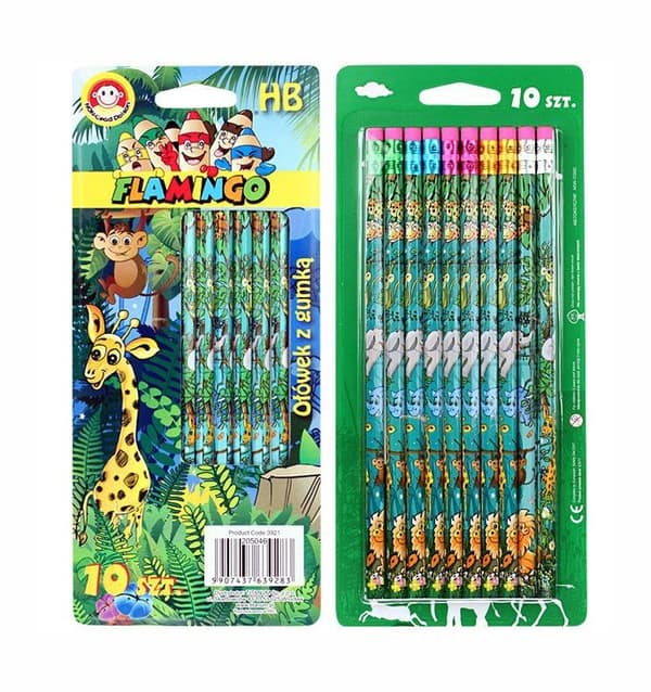 HB Safari skoleblyanter 10 stk FLAMINGO