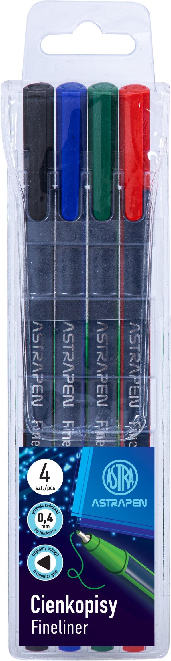 Trekantede fineliners 0,4mm 4 farver Astra