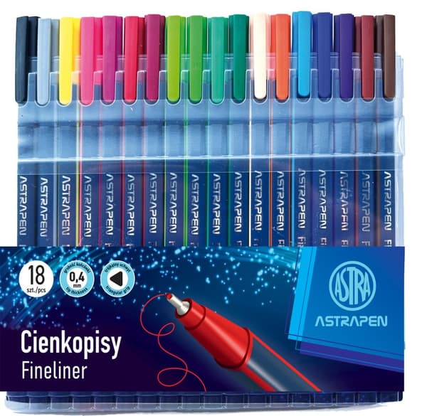 Trekantede fineliners 0,4mm 18 farver Astra