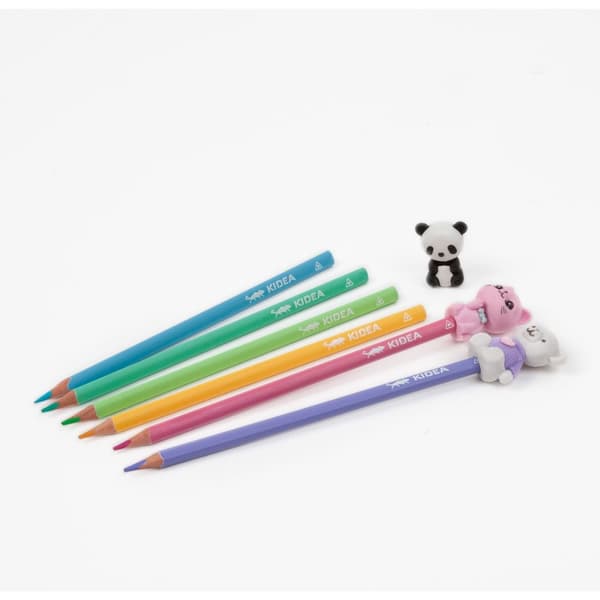 Set med pennor, kritor, suddgummi 9 st Kidea Plushies