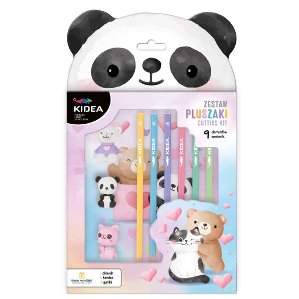 Set med pennor, kritor, suddgummi 9 st Kidea Plushies