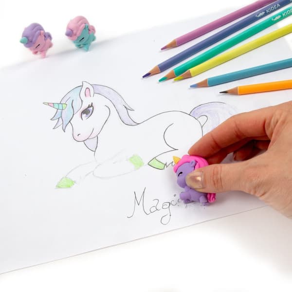 Set med pennor, kritor, suddgummi 9 st Kidea Unicorn