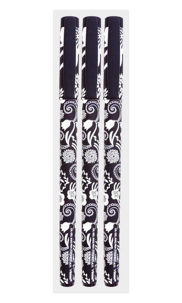 Vinson Flowers Kulspetspenna Svartvit 0,7mm 3 st set