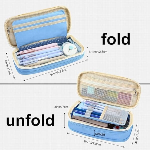 Skole Penalhus Pouch Enkelt rum Udvidelig Organizer Baby Blue