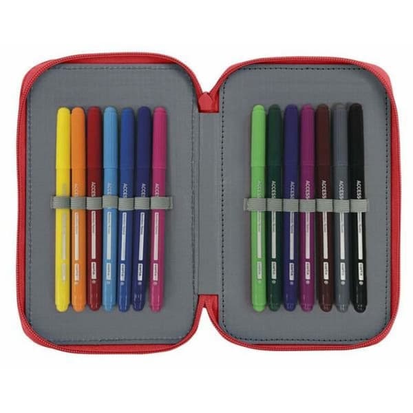 Dubbelt pennfodral Real Sporting de Gijón Röd 12.5 x 19.5 x 4 cm (28 Delar)