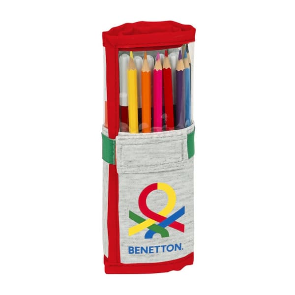 Pennfodral med tillbehör Benetton Pop Grå (27 Delar) (7 x 20 x 7 cm)