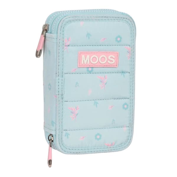 Dubbelt pennfodral Moos Garden Turkos 12.5 x 19.5 x 4 cm (28 Delar)