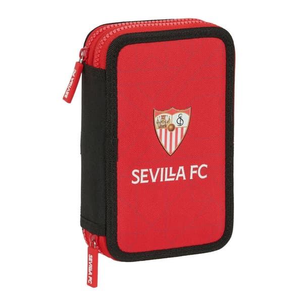 Dubbelt pennfodral Sevilla Fútbol Club Svart Röd 12.5 x 19.5 x 4 cm (28 Delar)