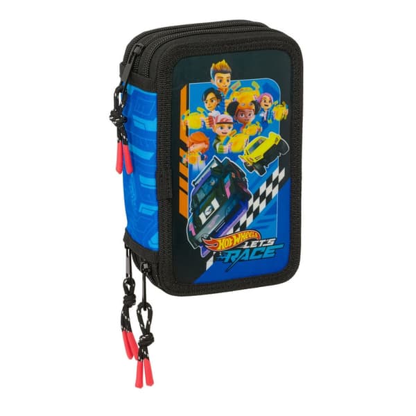 Trippel pennfodral Hot Wheels Let's race Blå Svart 12,5 x 19,5 x 5,5 cm 37 Delar