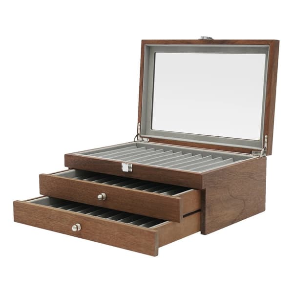 Pen Display Box, 34 Fack, Retrodesign,Valnöt Färg