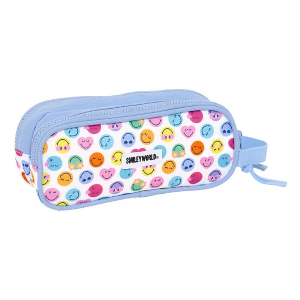 Dobbelt carry-all Smiley Joyful Multifarvet Lyseblå 21 x 8 x 6 cm